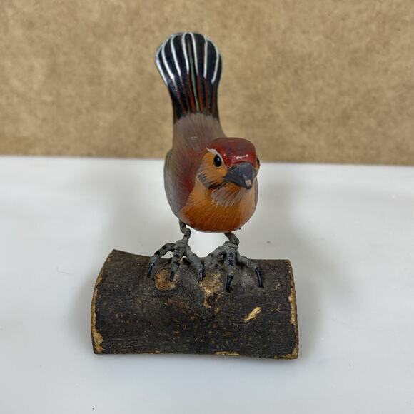 Vtg Mini Hand Painted Carved Wooden Finch Bird Figure Sculpture Folk Art - Picture 2 of 11
